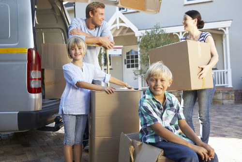Packed boxes and household items ready for short-term storage in Ickenham