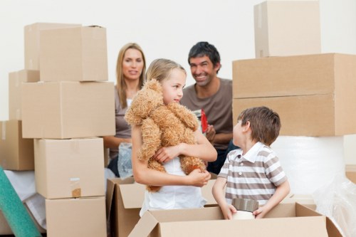 Organised furniture storage unit with labelled items in Ickenham